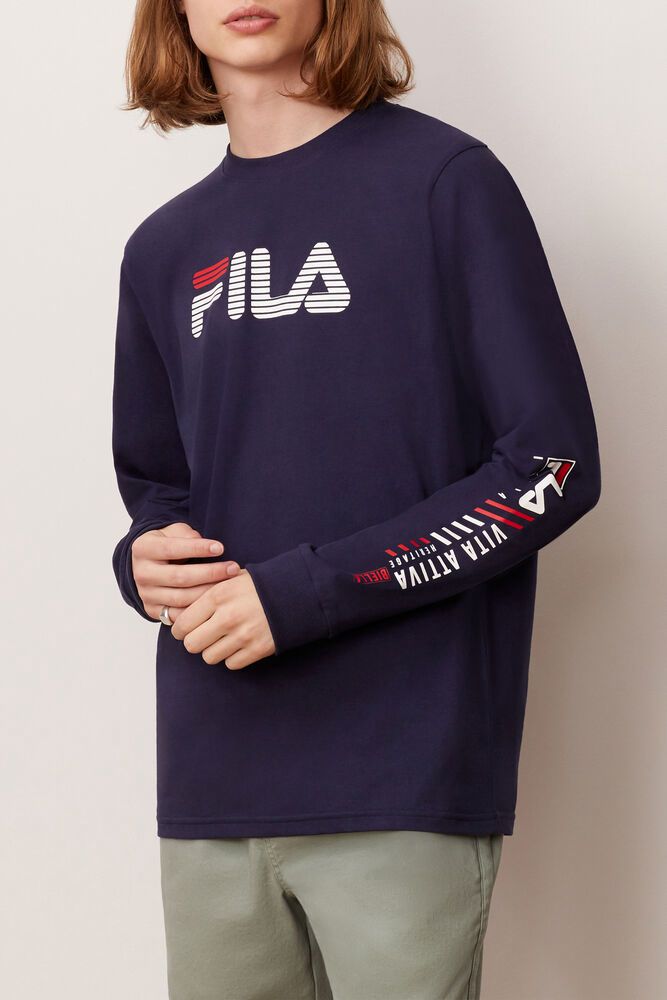 Fila T Skjorte Herre Marineblå Collinson Lenge Sleeve 275890-CWZ